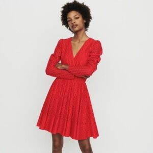 Maje Ralina Red A-Line Eyelet Dress (Red, Size 1)